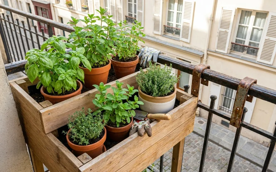 Bac Plantes Aromatiques Balcon : Guide Complet 2026 pour Cultiver Basilic, Menthe et Thym en Hauteur
