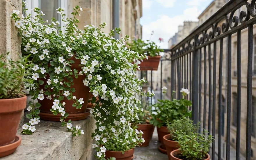 Bacopa sur balcon : une cascade de minuscules fleurs blanches tout l'été