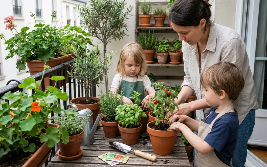 Jardiner sur le balcon avec les enfants : activités simples et plantes faciles