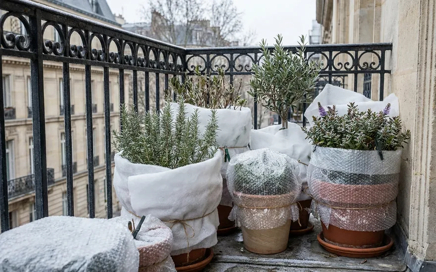 Protéger ses plantes de balcon en hiver : hivernage et gestes pour tout sauver du gel