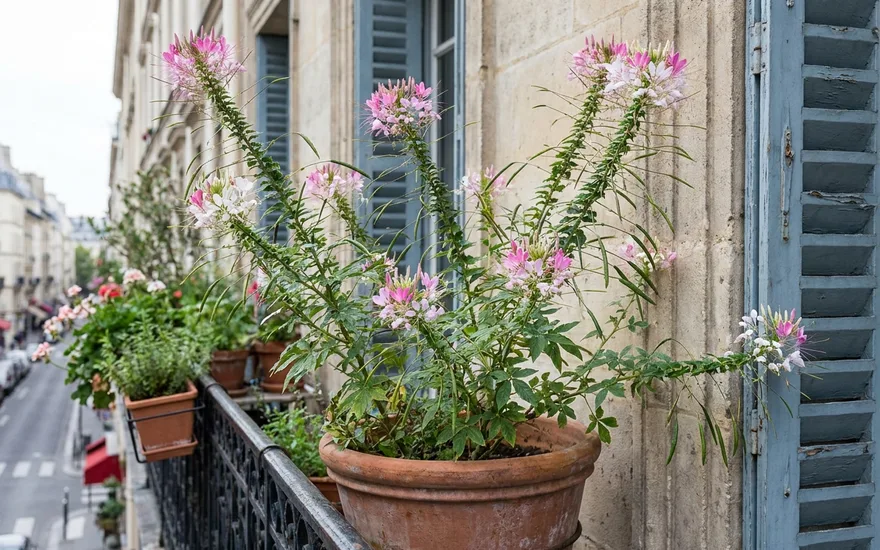 Cléome sur balcon : la fleur araignée, haute et spectaculaire tout l'été