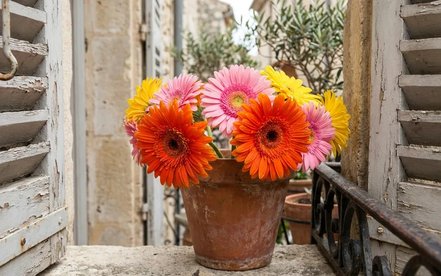 Gerbera sur balcon : de grandes fleurs colorées comme des marguerites géantes