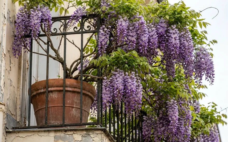 Glycine sur balcon : cultiver cette grimpante spectaculaire en pot