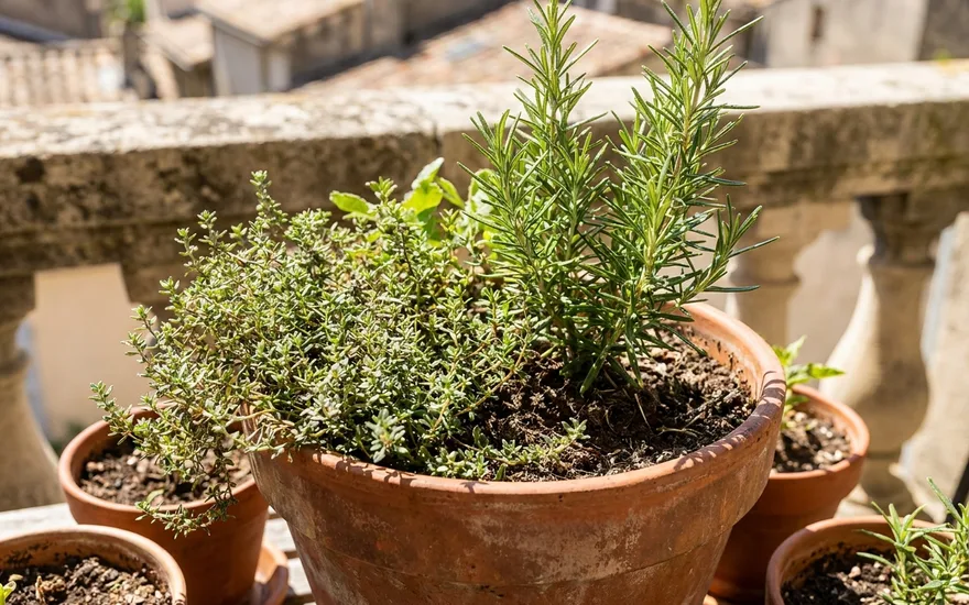 Thym et romarin sur balcon : réussir les aromatiques méditerranéennes en pot